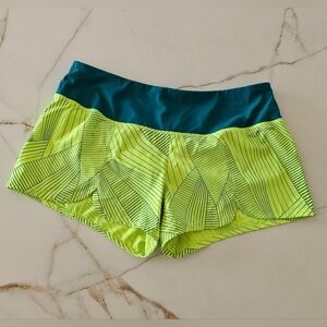 Brooks Women’s Running Shorts Lined Brief Teal Green Yellow Sz L